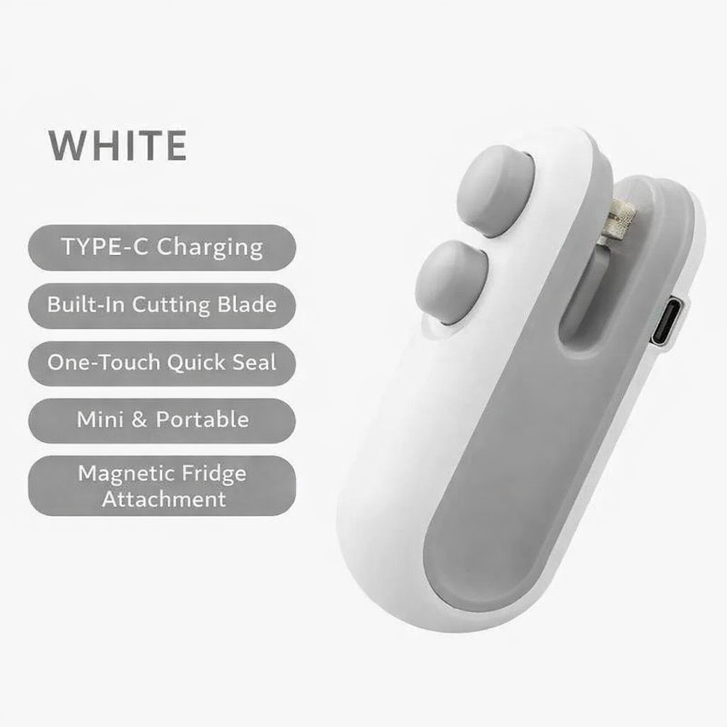 Mini Portable Heat Sealer with Built-In Cutter – USB Type-C Rechargeable Bag Sealing Machine