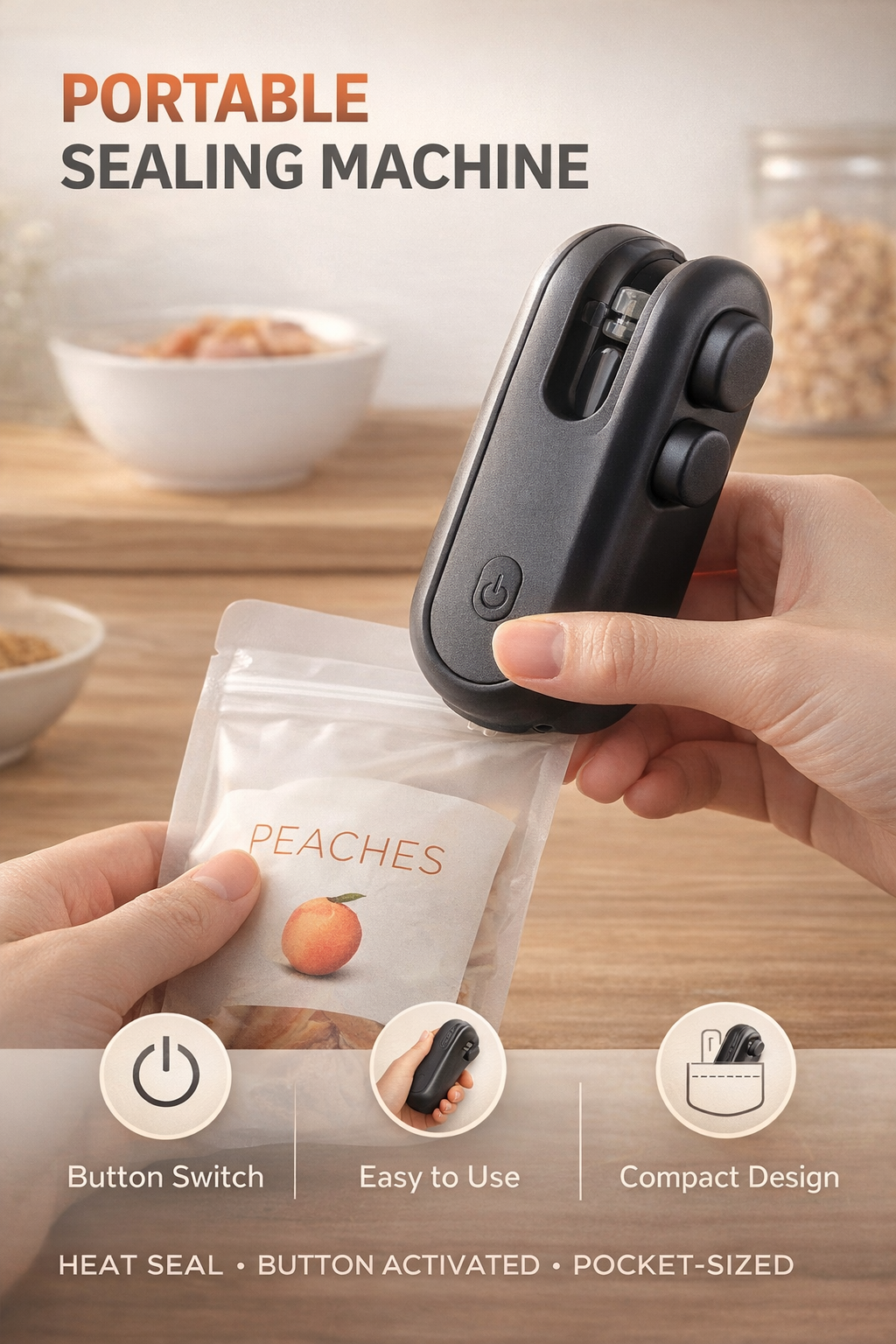 Mini Portable Heat Sealer with Built-In Cutter – USB Type-C Rechargeable Bag Sealing Machine